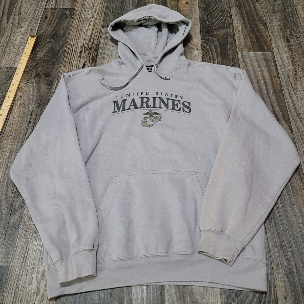 Vintage Marines USMC Pullover Hoodie Sweatshirt Gray Men's Size XL (Faded)